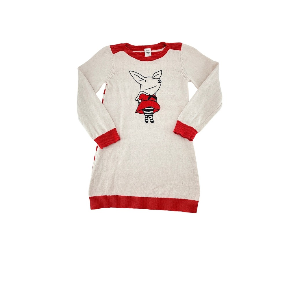 Olivia for Gymboree Girls Red Cream Olivia the Pig Striped Sweater Dress Size 10